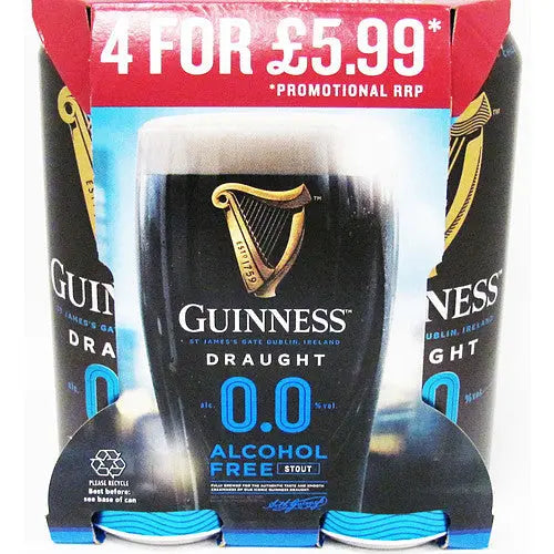Guinness Zero Stout 4 x 440ml price marked | 0.0% ABV - Alcohol Free Beer - No and Low Alcohol Drinks