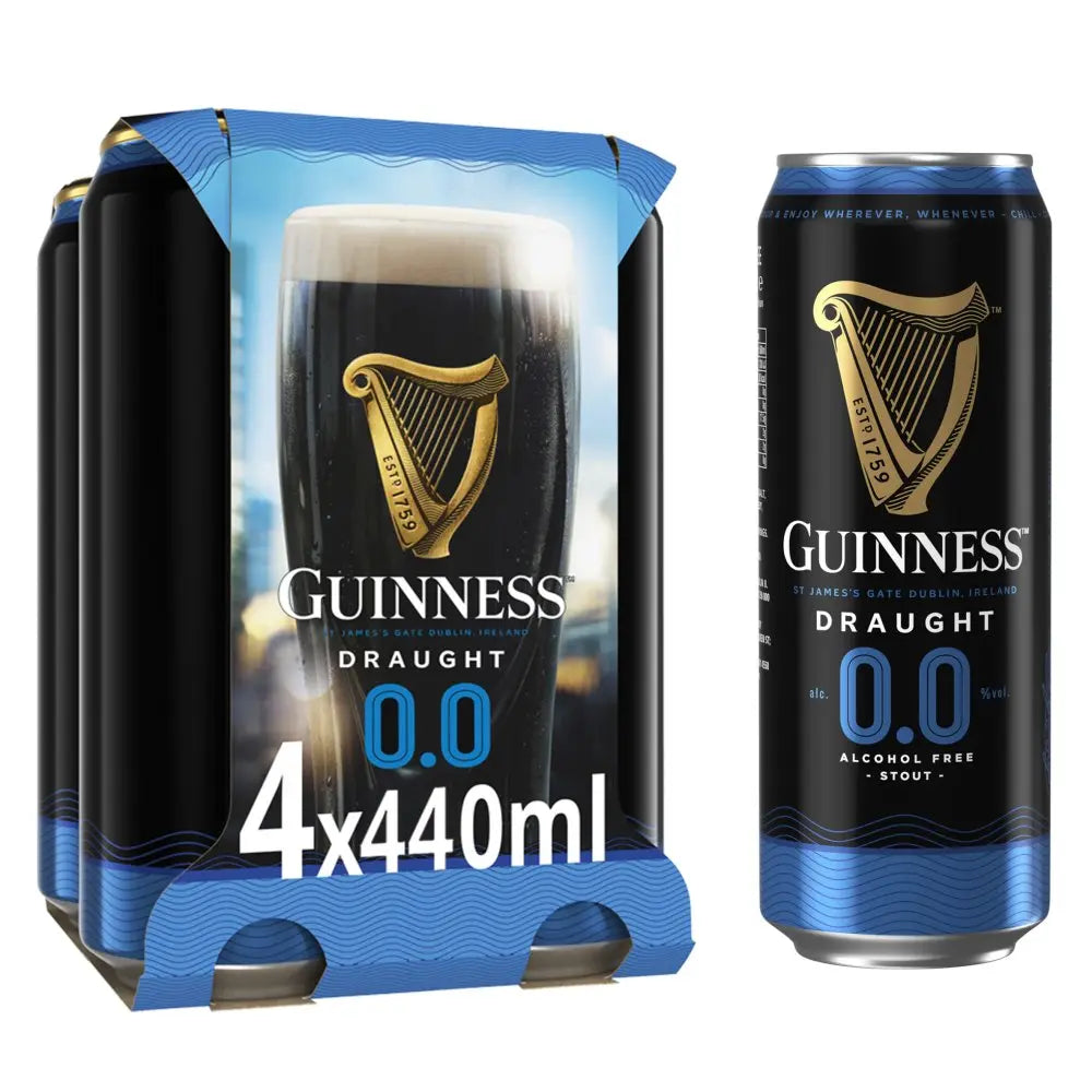 Guinness Zero Stout 4 x 440ml | 0.0% ABV - Alcohol Free Beer - No and Low Alcohol Drinks