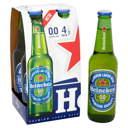 Heineken Zero Lager 0.0% Alcohol Free 4 x 330ml Bottles - No and Low Alcohol Drinks